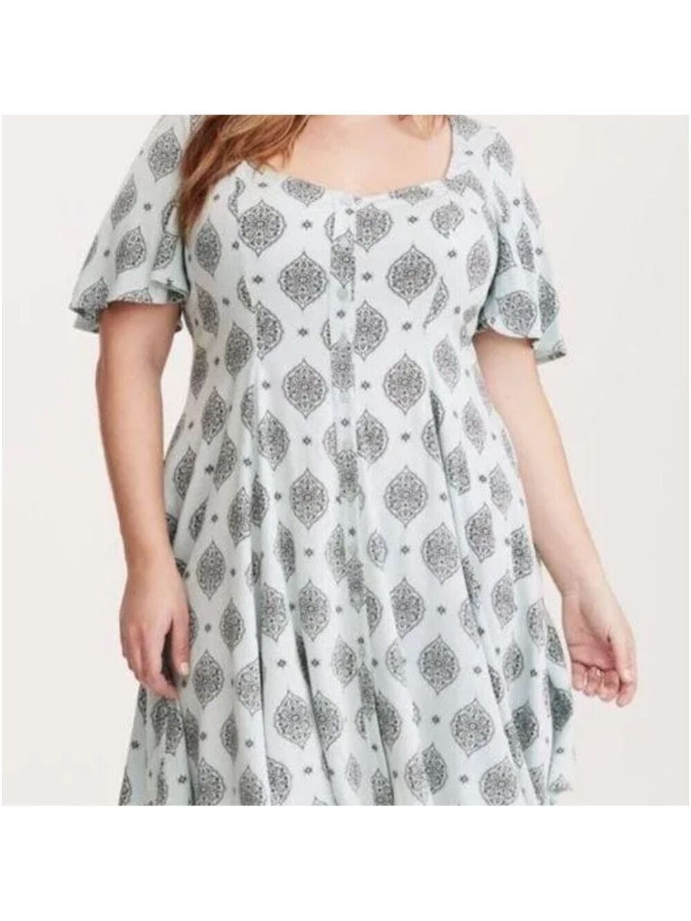 1
Torrid Medallion Print Button Front Skater Dress Mint Green Blue 2X